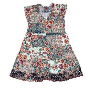 Johnny Was Womens M Aztec Flower Tiered Hem Dress Viscose Bamboo Floral Boho